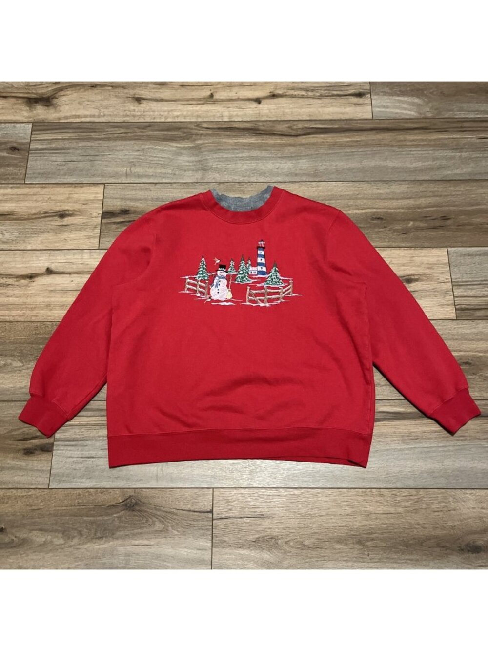 Southern Lady Lighthouse Christmas Sweatshirt SZ Small Red Snowman Sweater